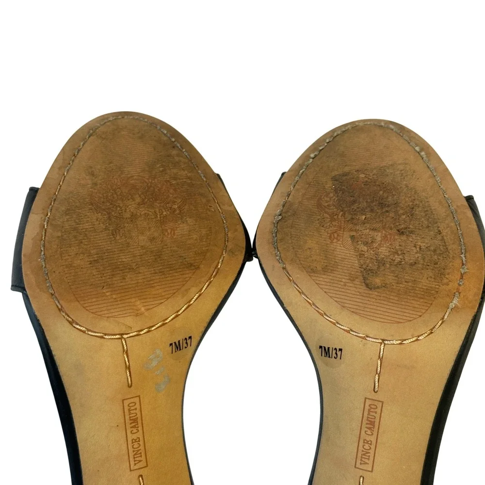 Vince Camuto Black Leather Ankle Strap Stiletto Heels Open Toe Womens 7M 37